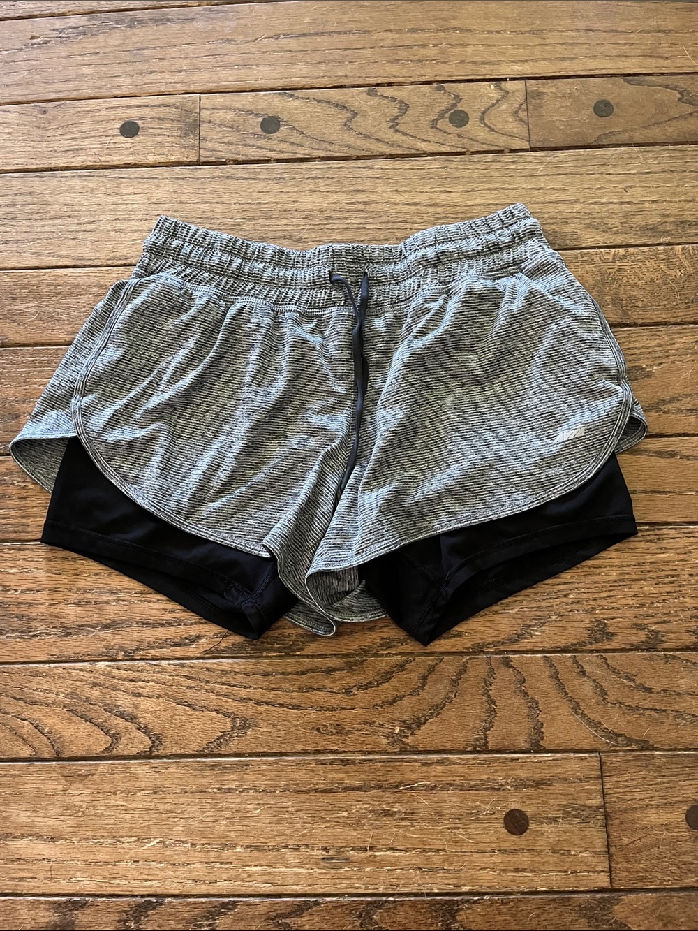 Avia Women's Layered Athletic Shorts - Heather Gray & Black